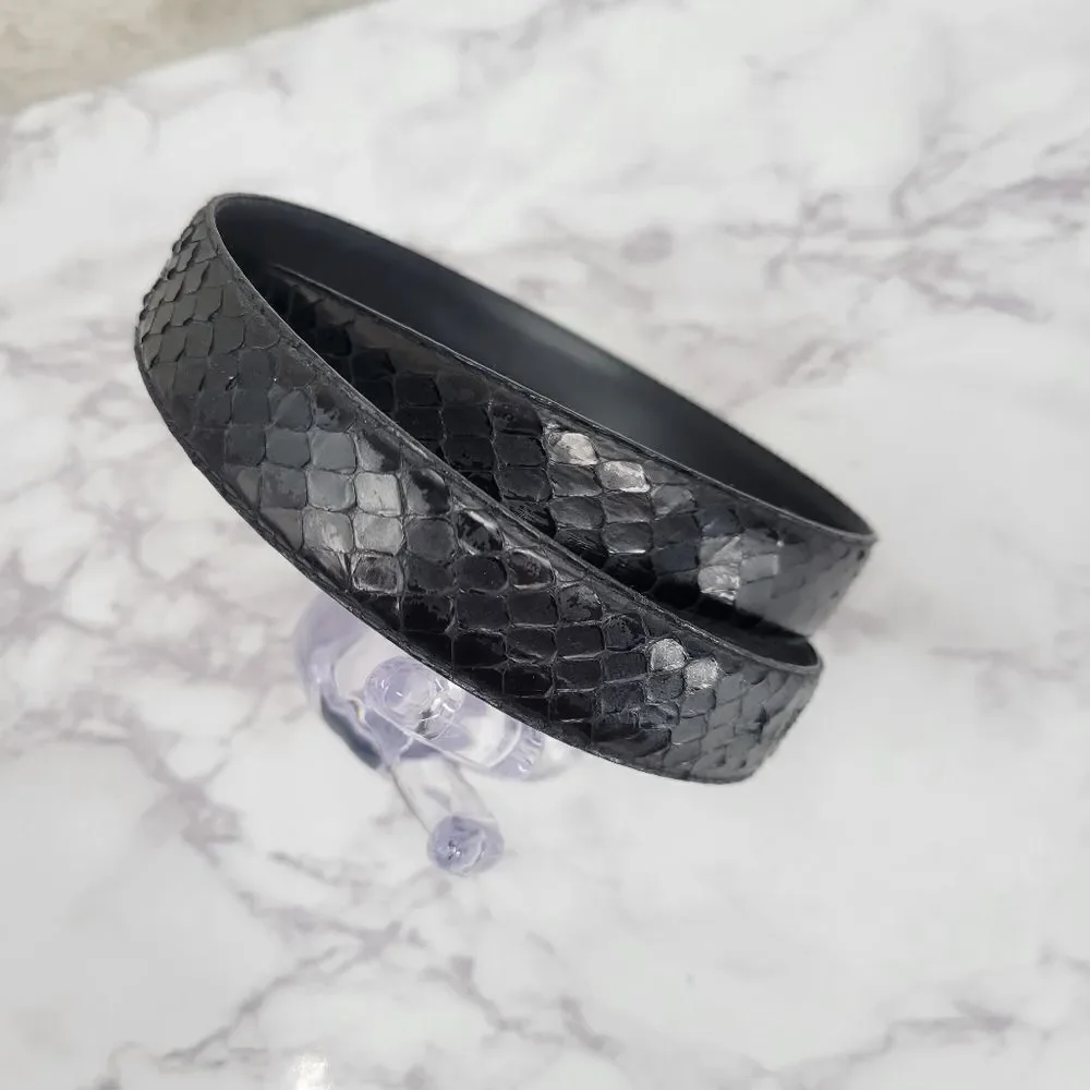 Leather Shop Belt Black Snakeskin Snake Animal Print with Gold Toned Buckle